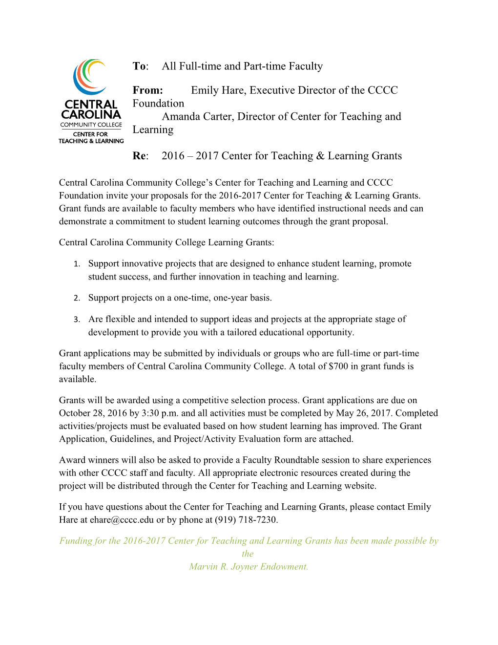 Central Carolina Community College Learning Grants