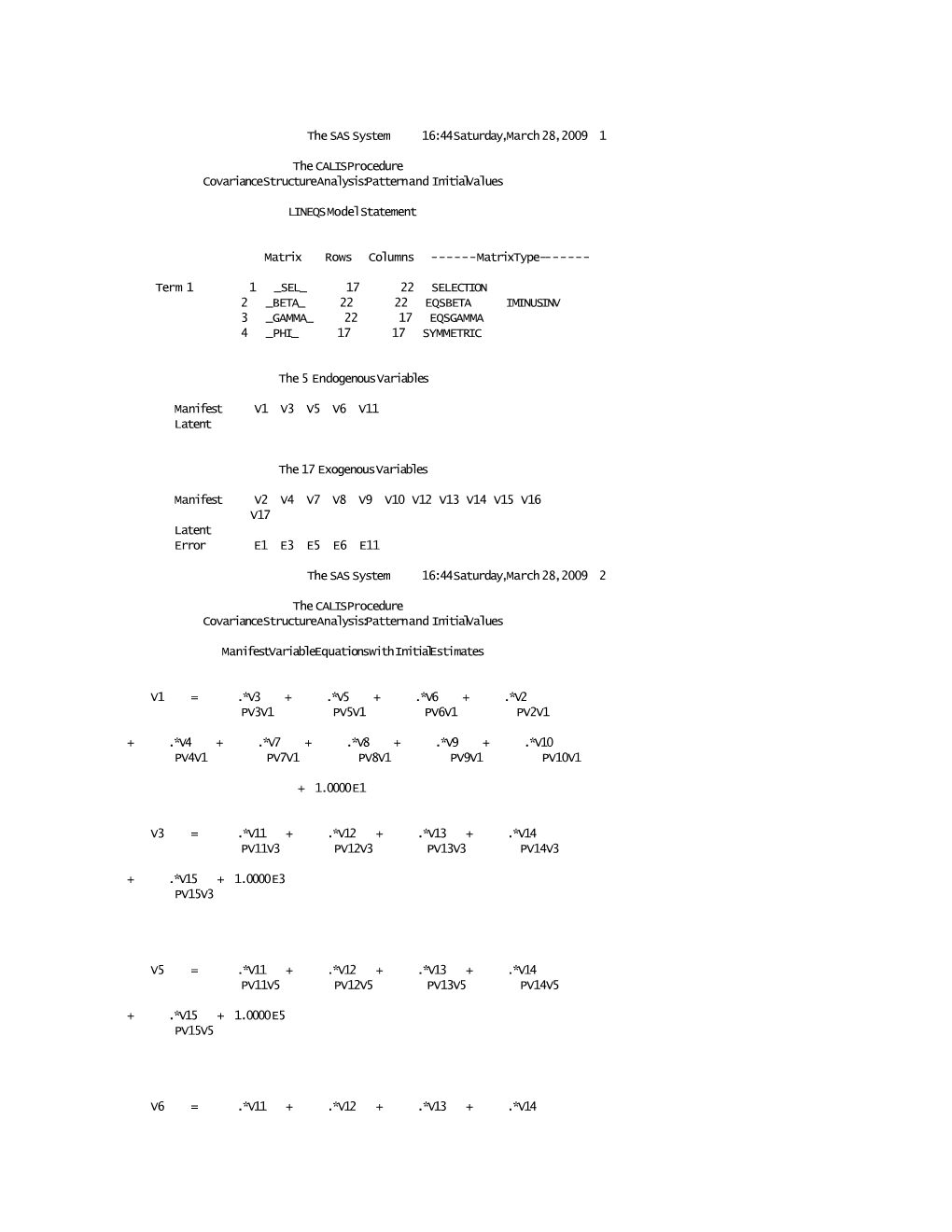 Covariance Structure Analysis: Pattern and Initial Values