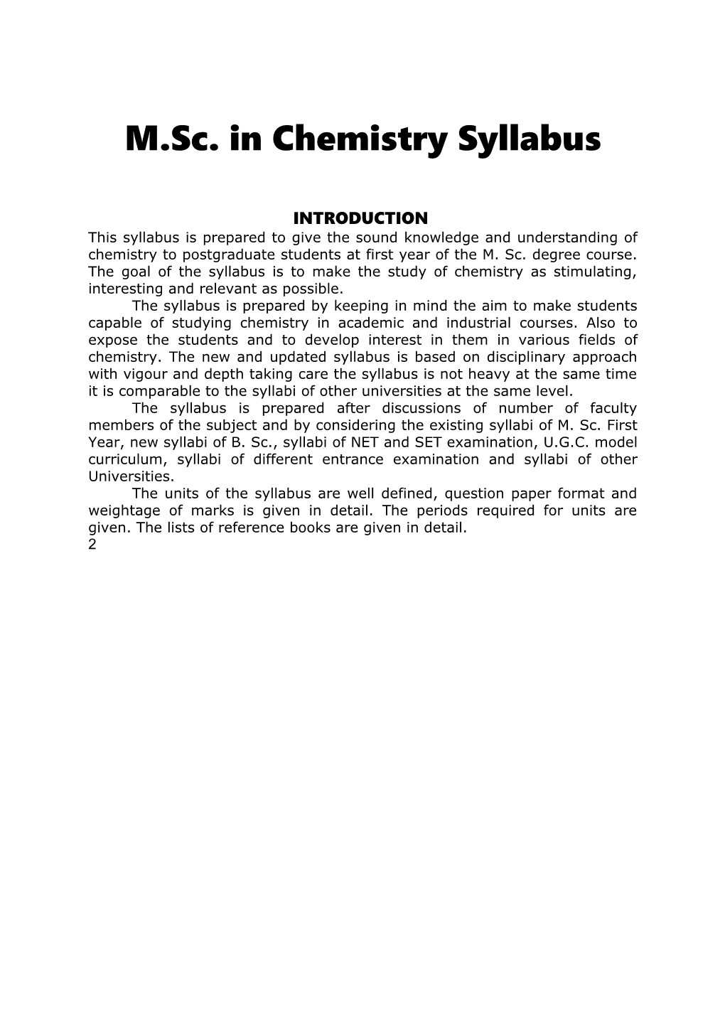 M.Sc. in Chemistry Syllabus