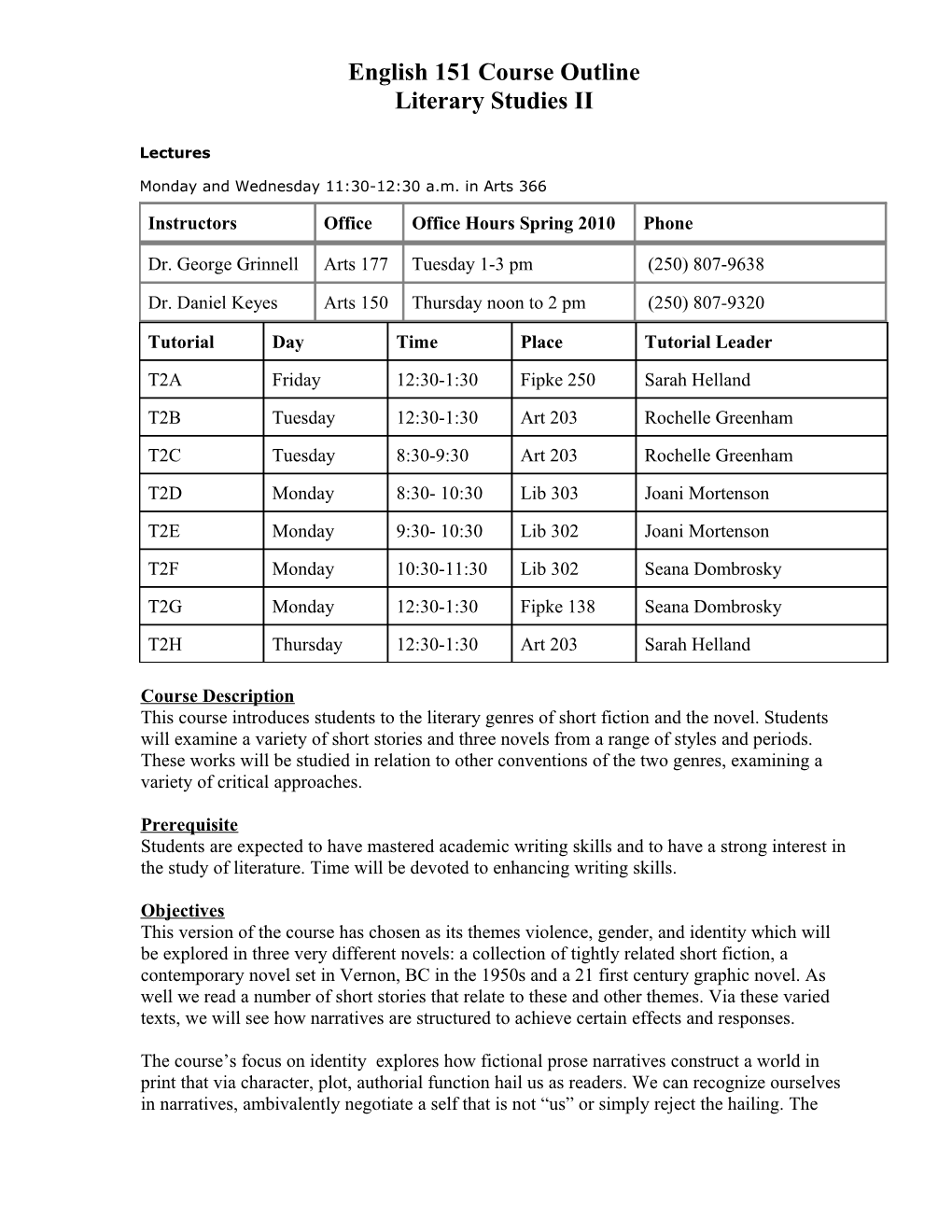 Literary Studies II: the Novel and Short Fiction