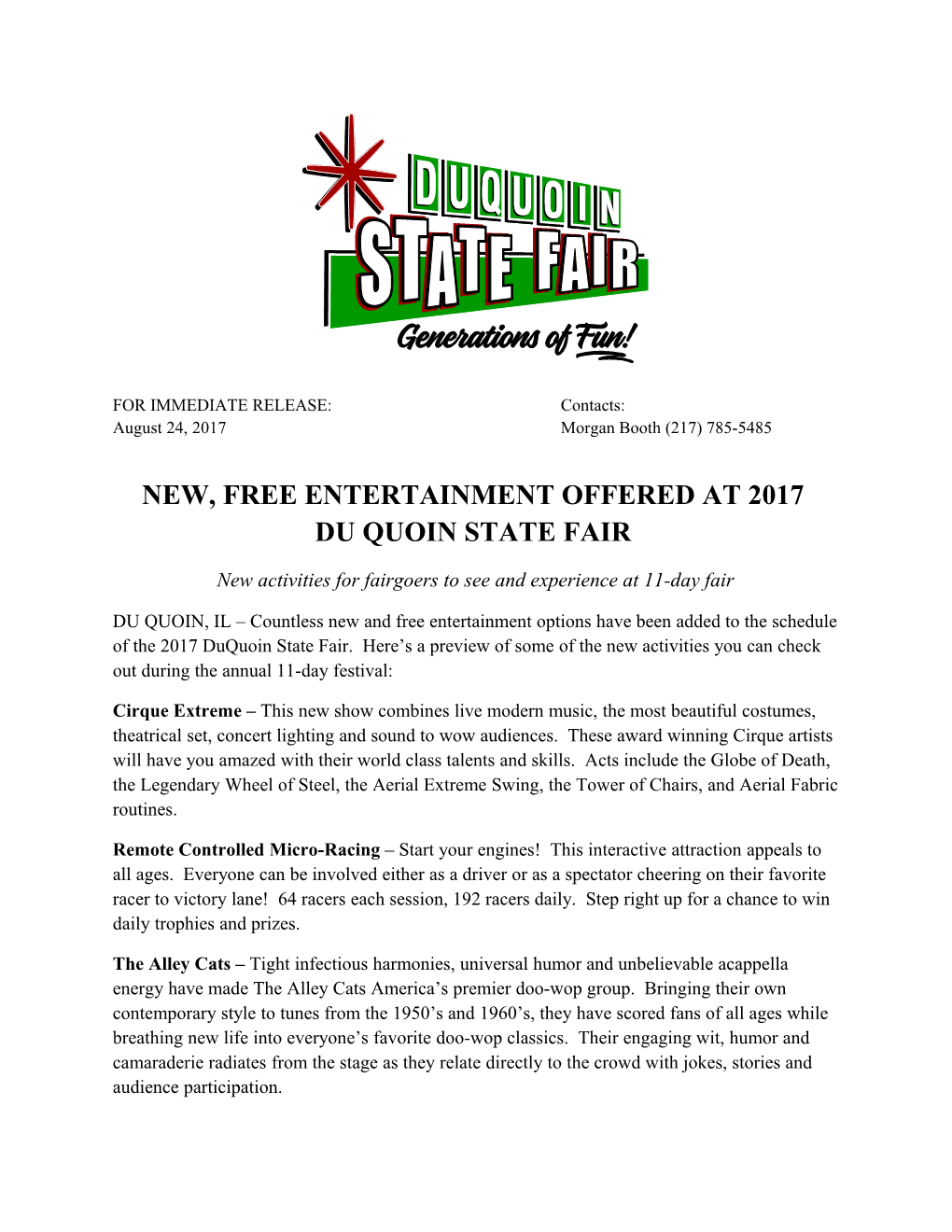 New, Free Entertainment Offered at 2017 Du Quoin State Fair
