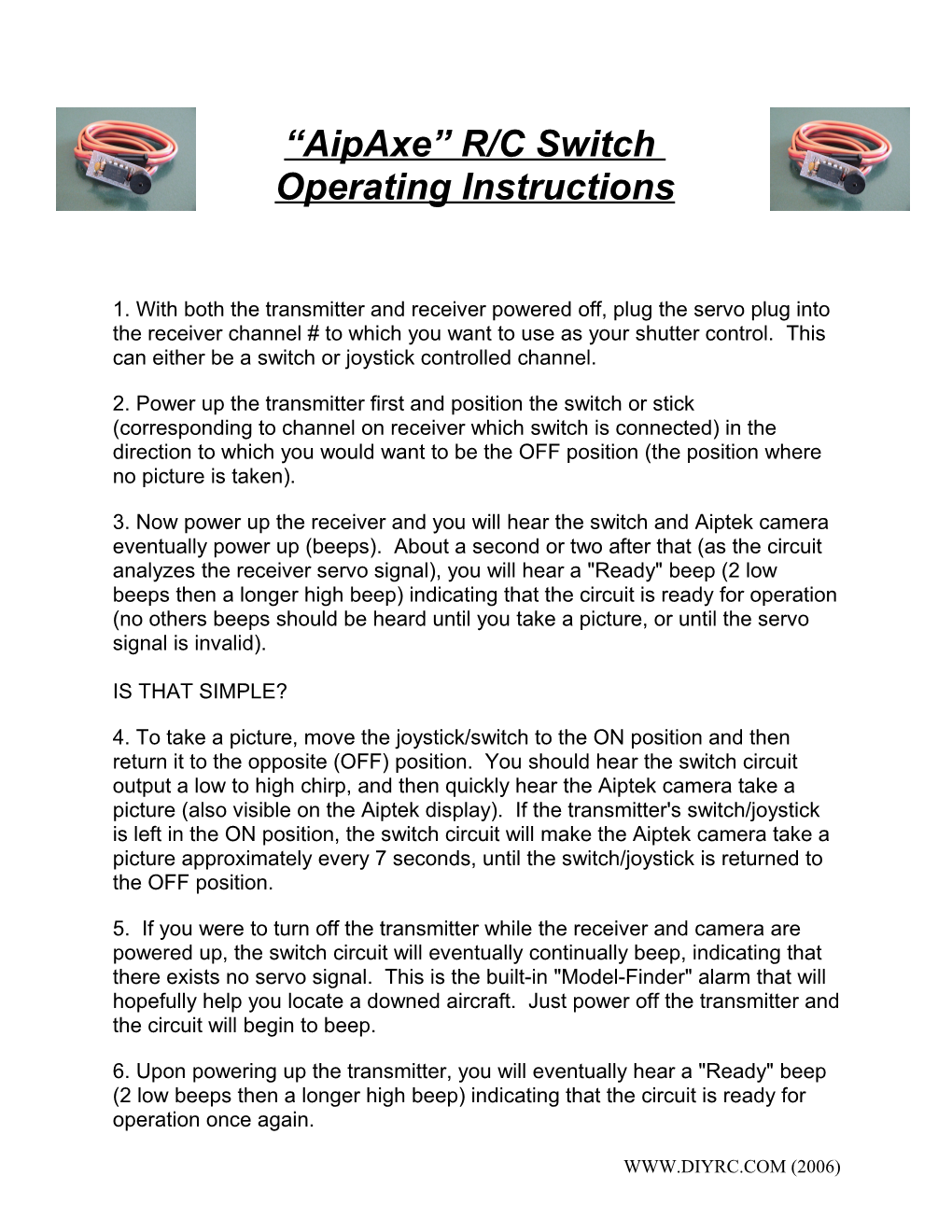 Aipaxe R/C Switch Operating Instructions