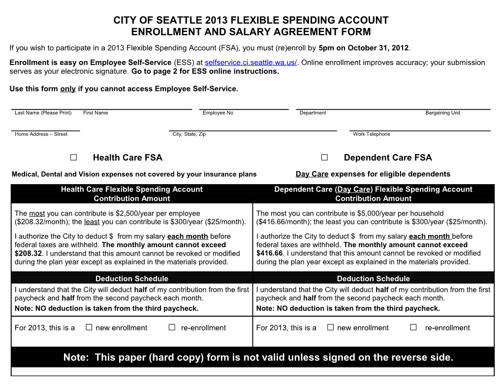 City of Seattle 2013 Flexible Spending Account