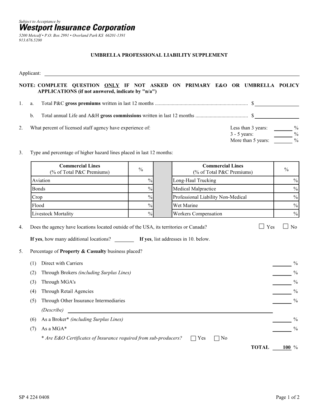 Umbrella Professional Liability Supplement