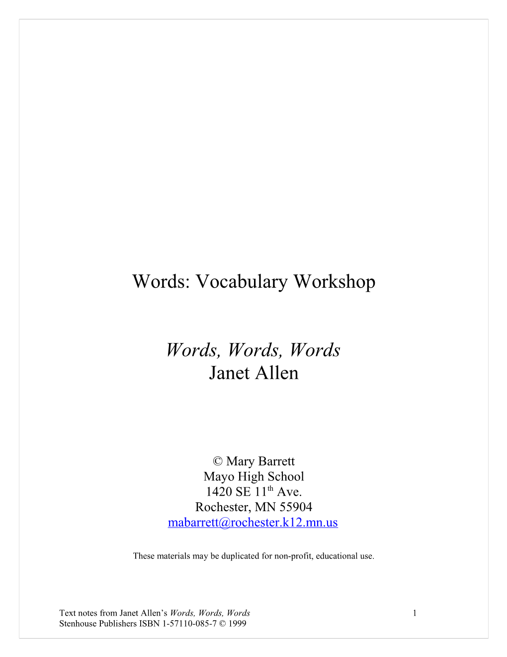 Words: Vocabulary Workshop
