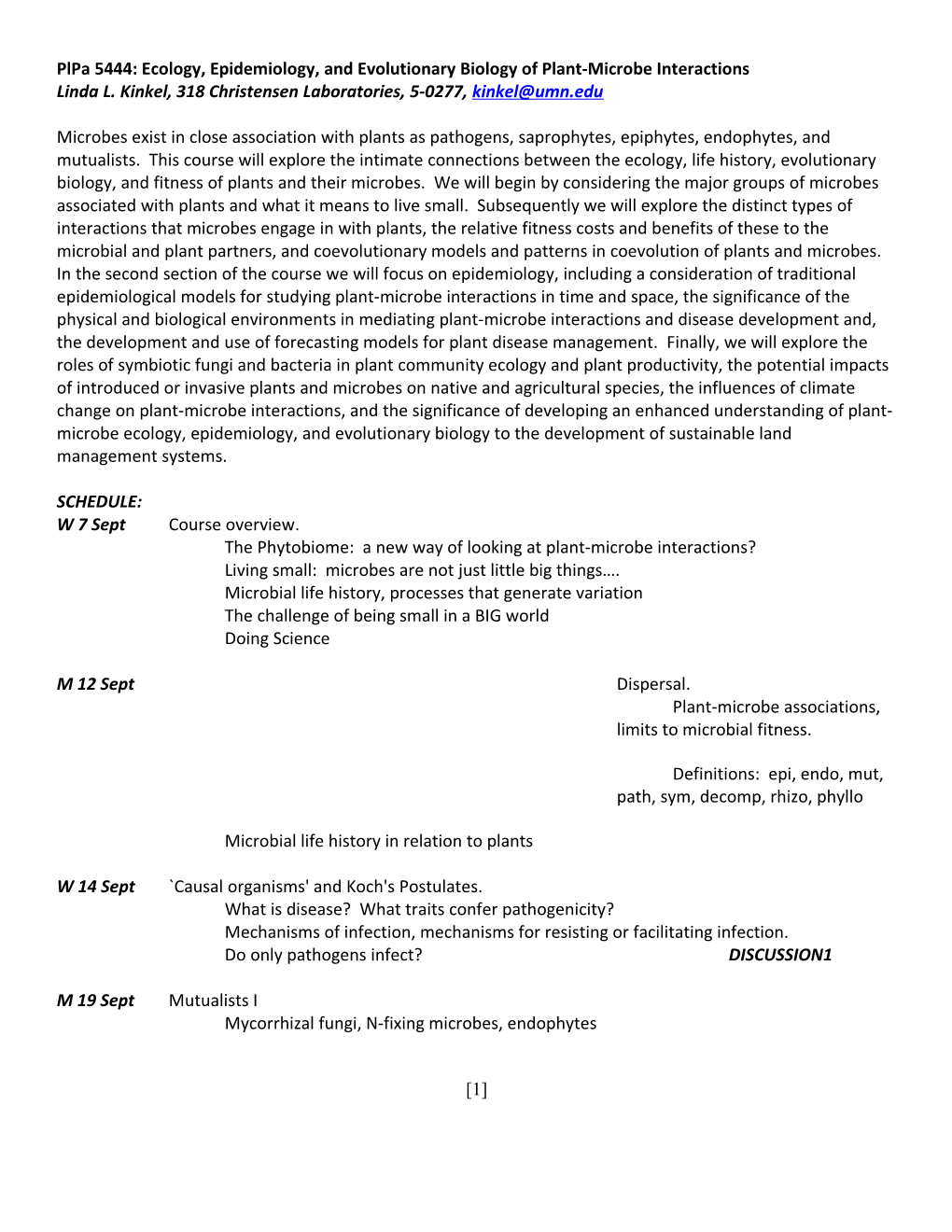 Plpa 5444: Ecology, Epidemiology, and Evolutionary Biology of Plant-Microbe Interactions