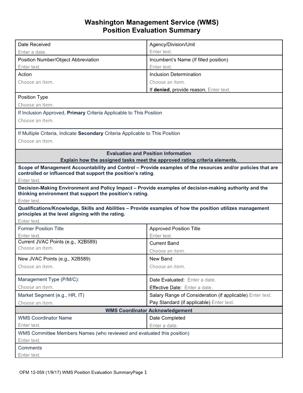 WMS Position Evaluation Summary