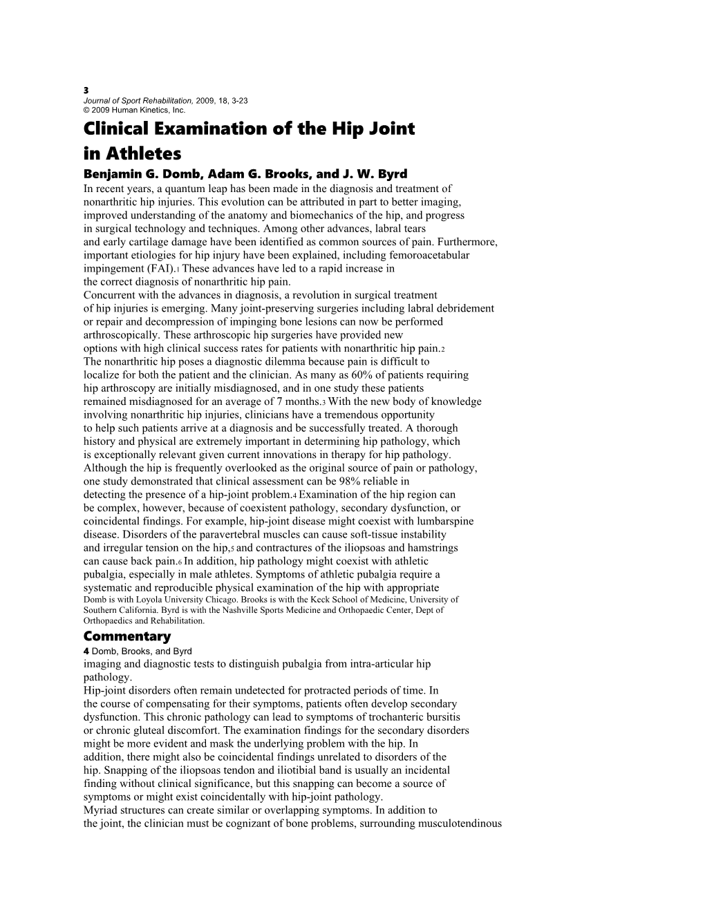 Clinical Examination of the Hip Joint