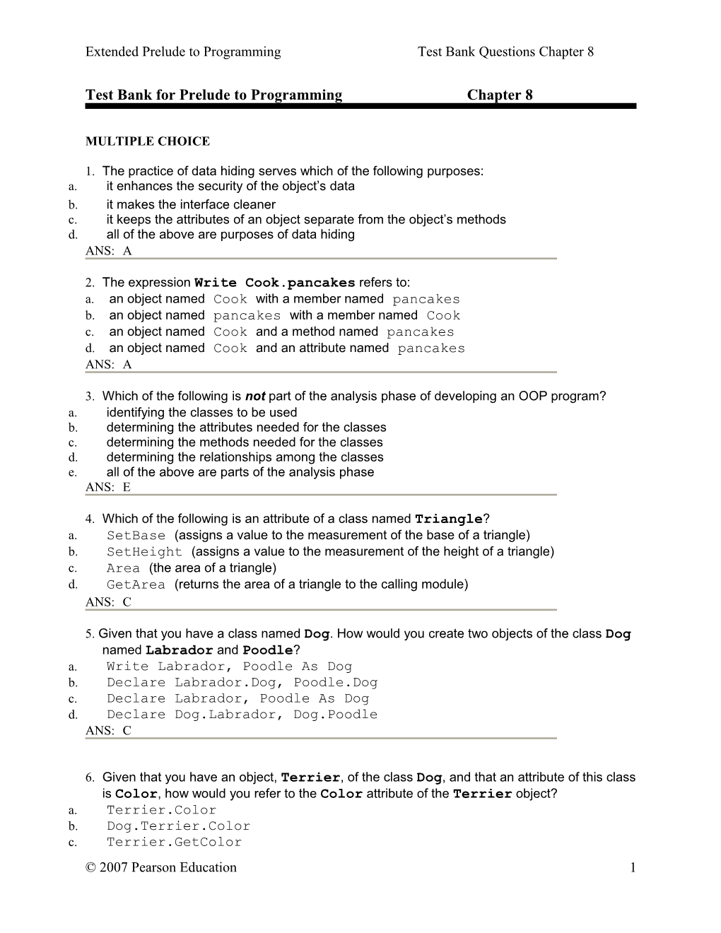 Test Bank for Prelude to Programmingchapter 8