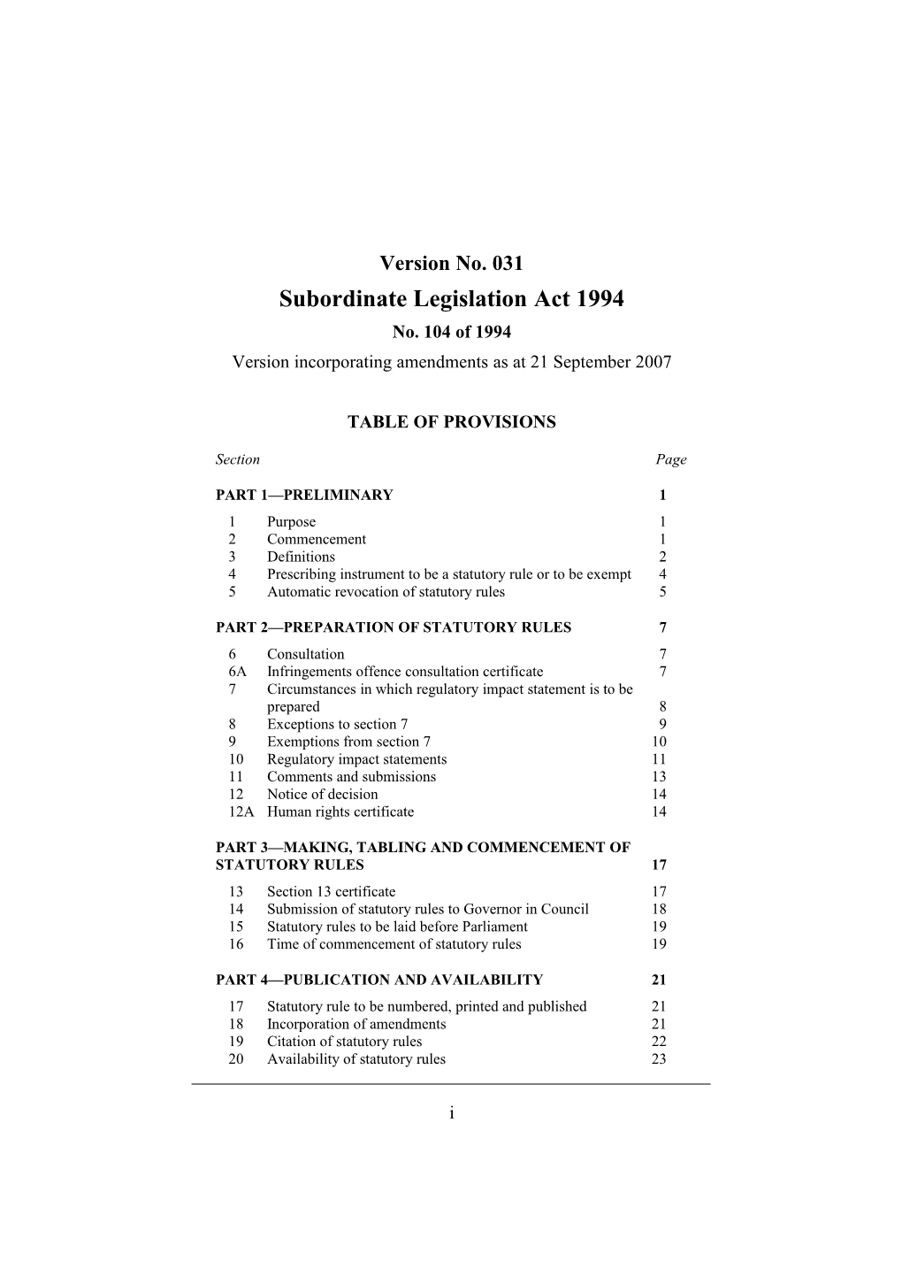 Subordinate Legislation Act 1994