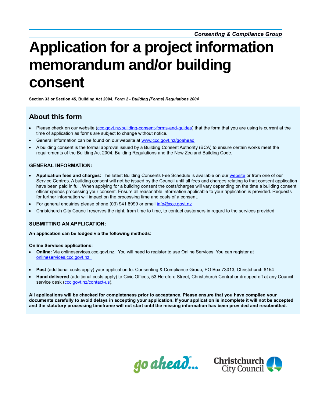 B002 Application for Building Consent and Pim