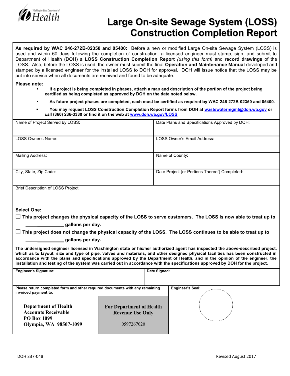 Large On-Site Sewage System (LOSS) Construction Completion Report