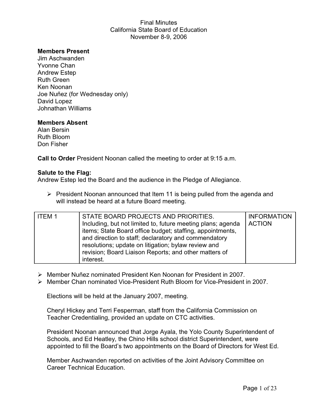 Final Minutes November 8-9, 2006 - SBE Minutes (CA State Board of Education)