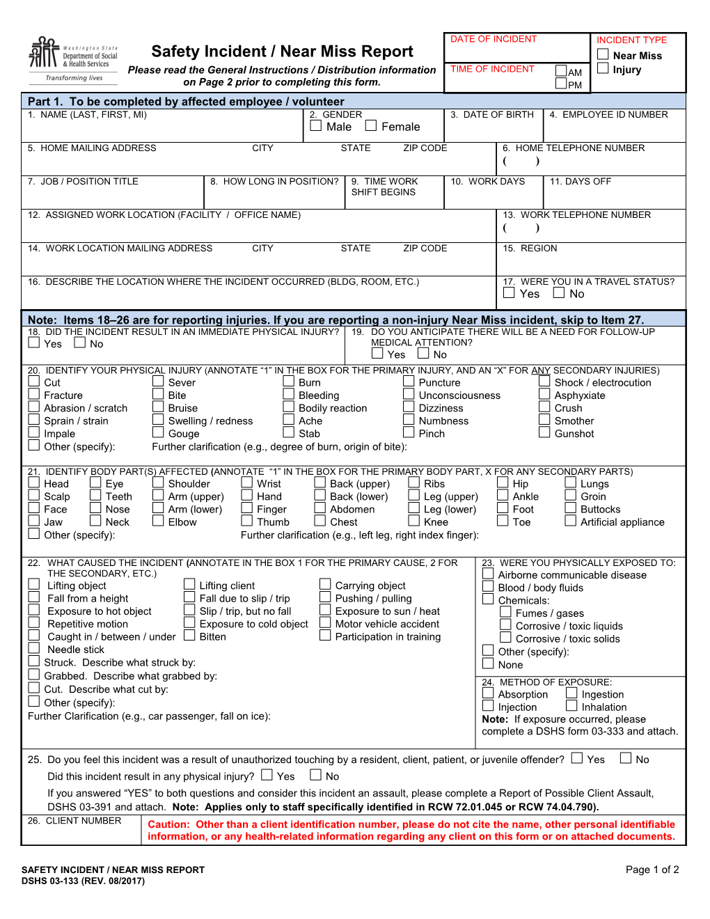 Safety Incident / Near Miss Report