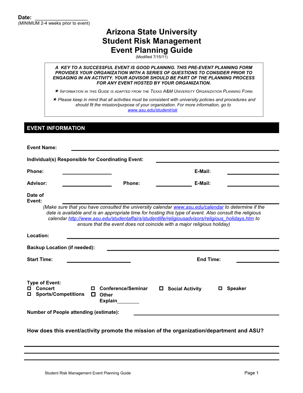 Event Planning Form