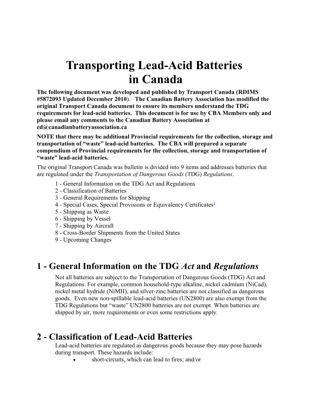 Transporting Lead-Acid Batteries