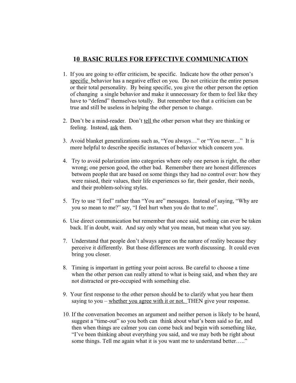 10 Basic Rules for Effective Communication