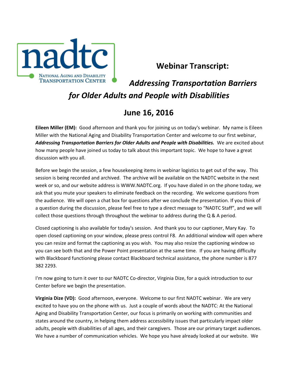 Addressing Transportation Barriers for Older Adults and People with Disabilities