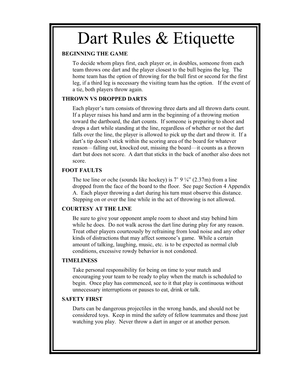 Dart Rules & Etiquette