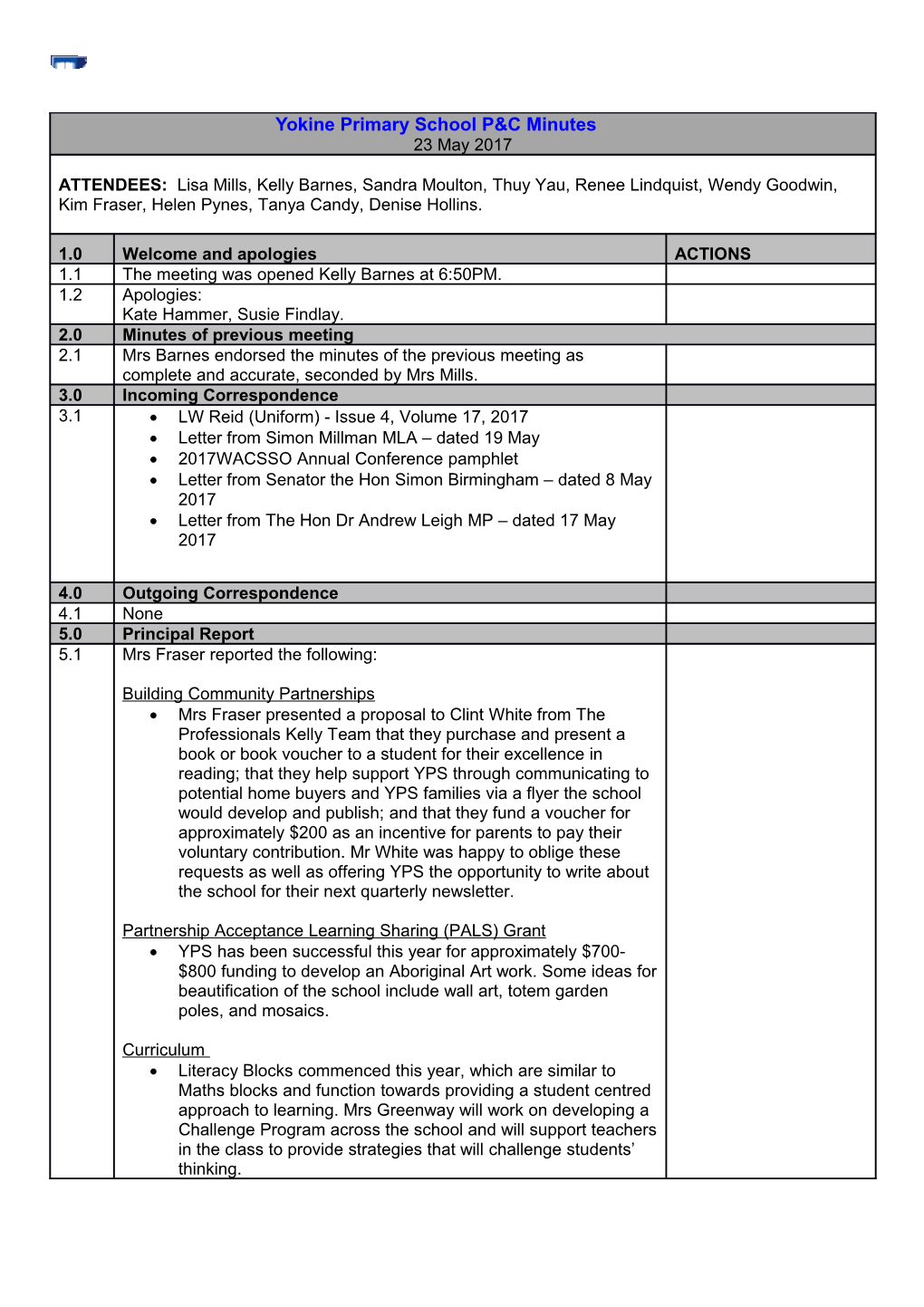 Yokine Primary School P&C Minutes