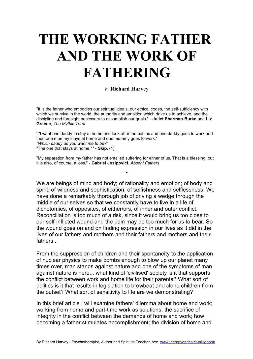 The Working Father by Richard Harvey: Inspired Fatherhood Article
