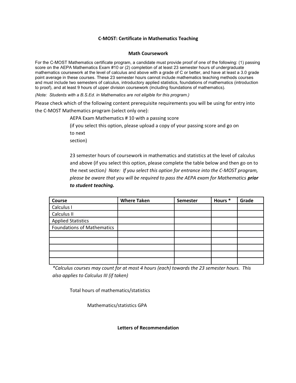 C-MOST: Certificate in Mathematics Teaching