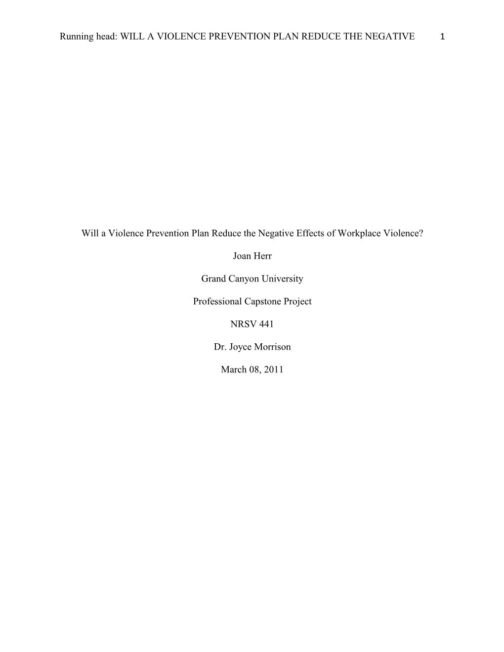 Will a Violence Plan Reduce the Negative Effects of Workplace Violence?