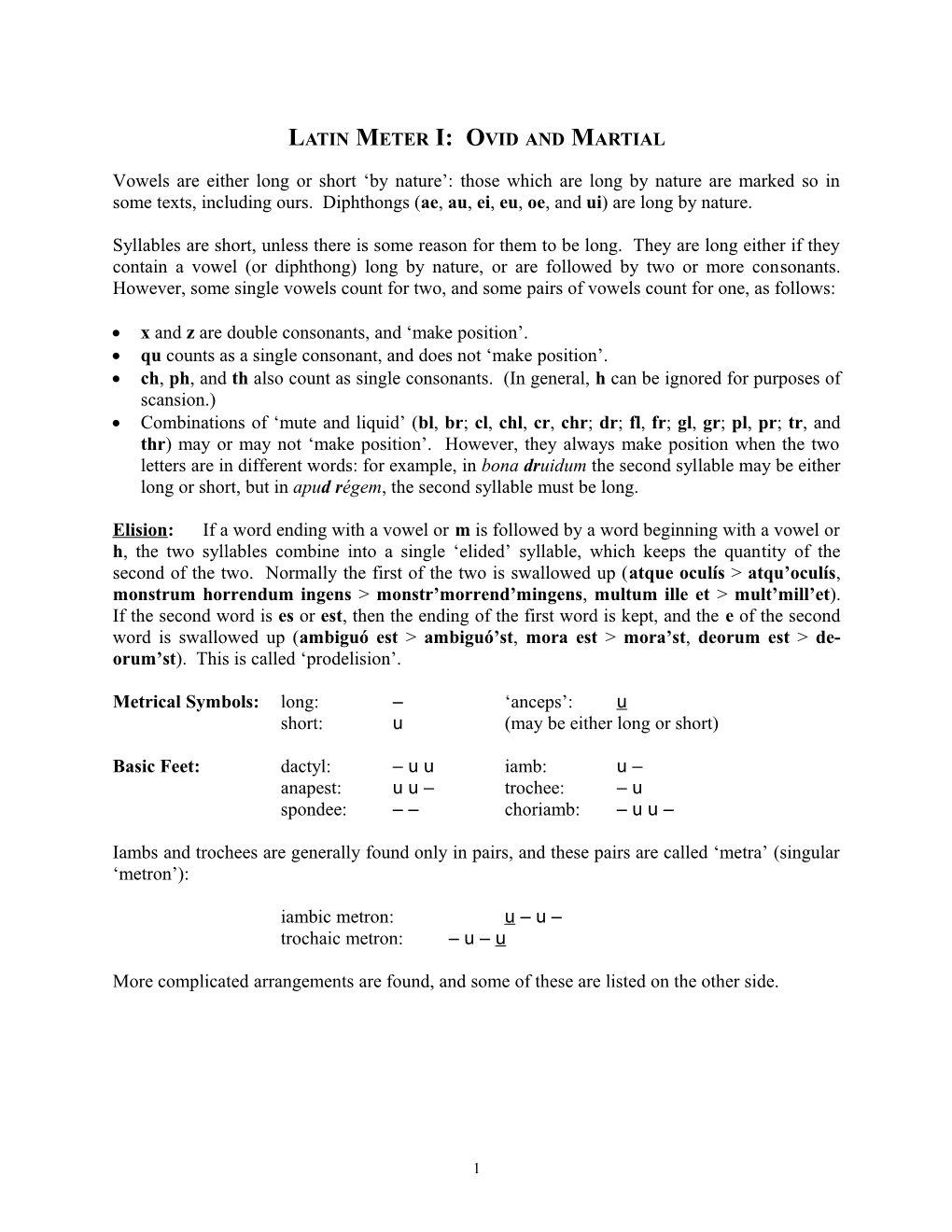 Latin Meter I: Ovidand Martial