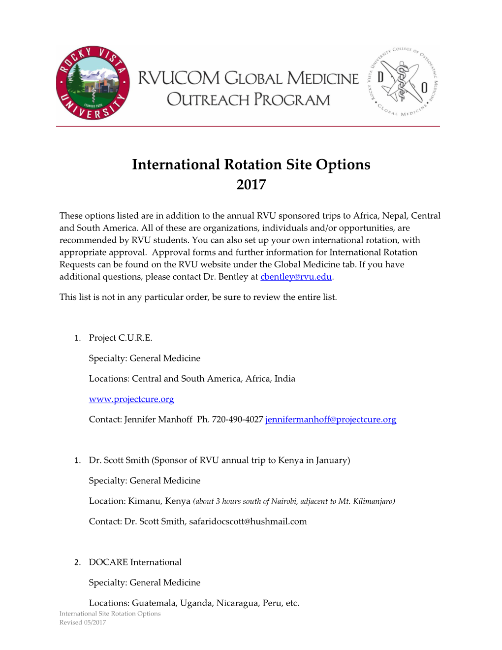 International Rotation Site Options