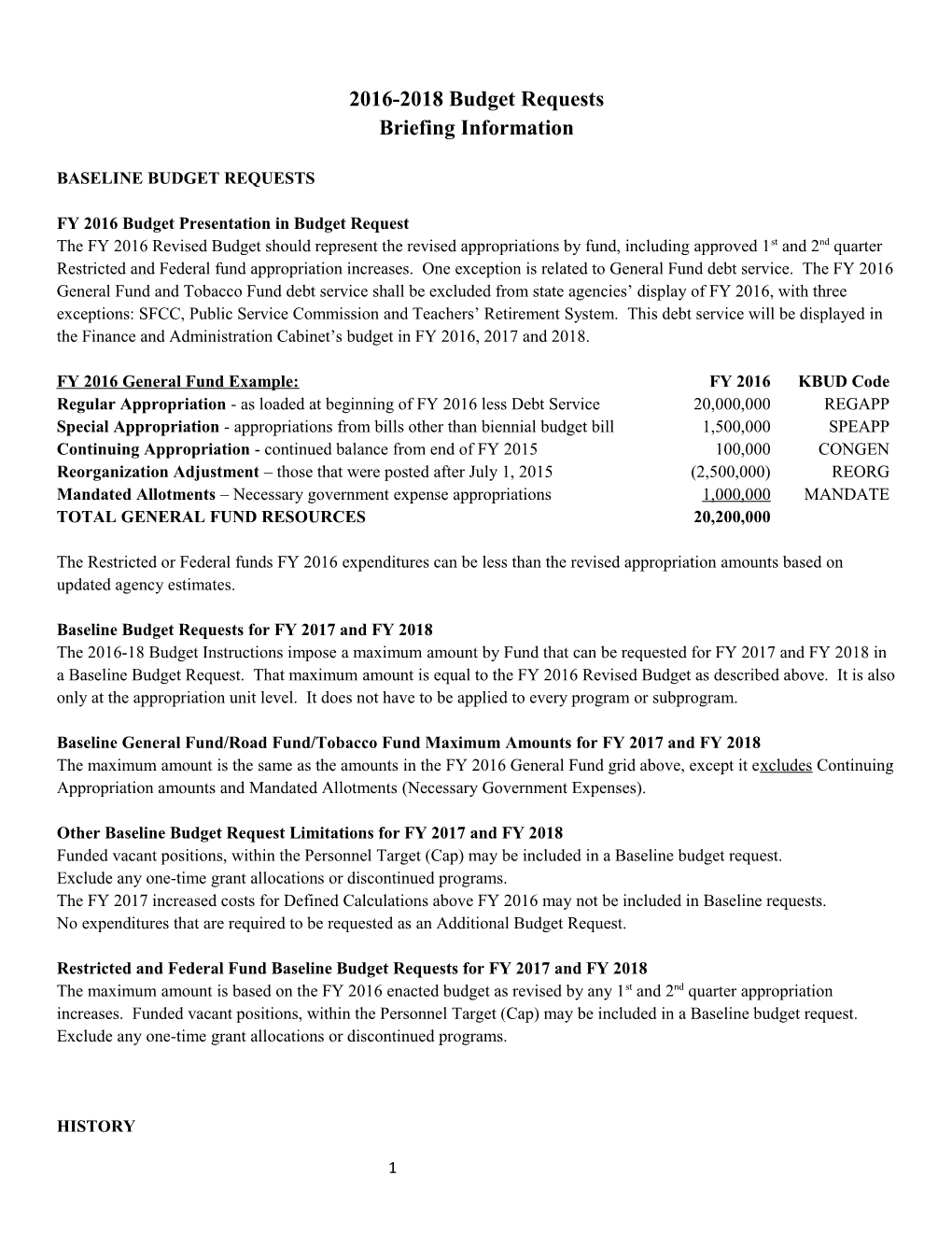 2016-2018 Budget Requests