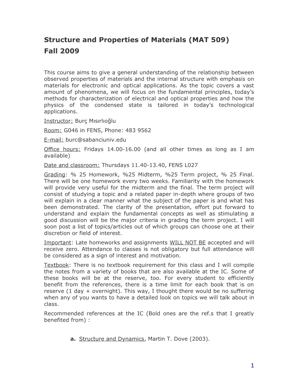 Structure and Properties of Materials (MAT509)