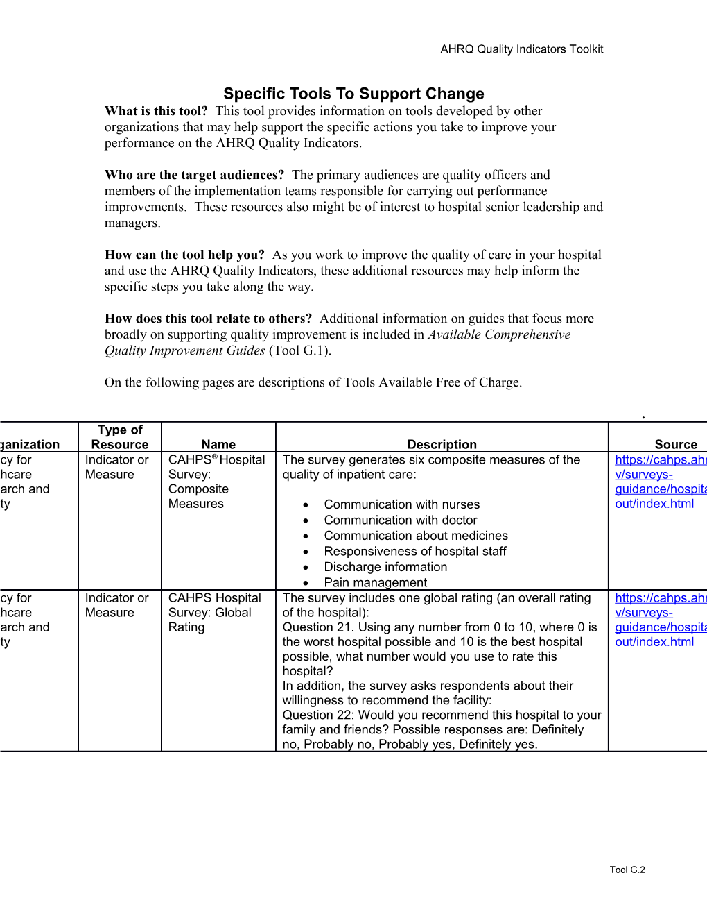 Specific Tools to Support Change