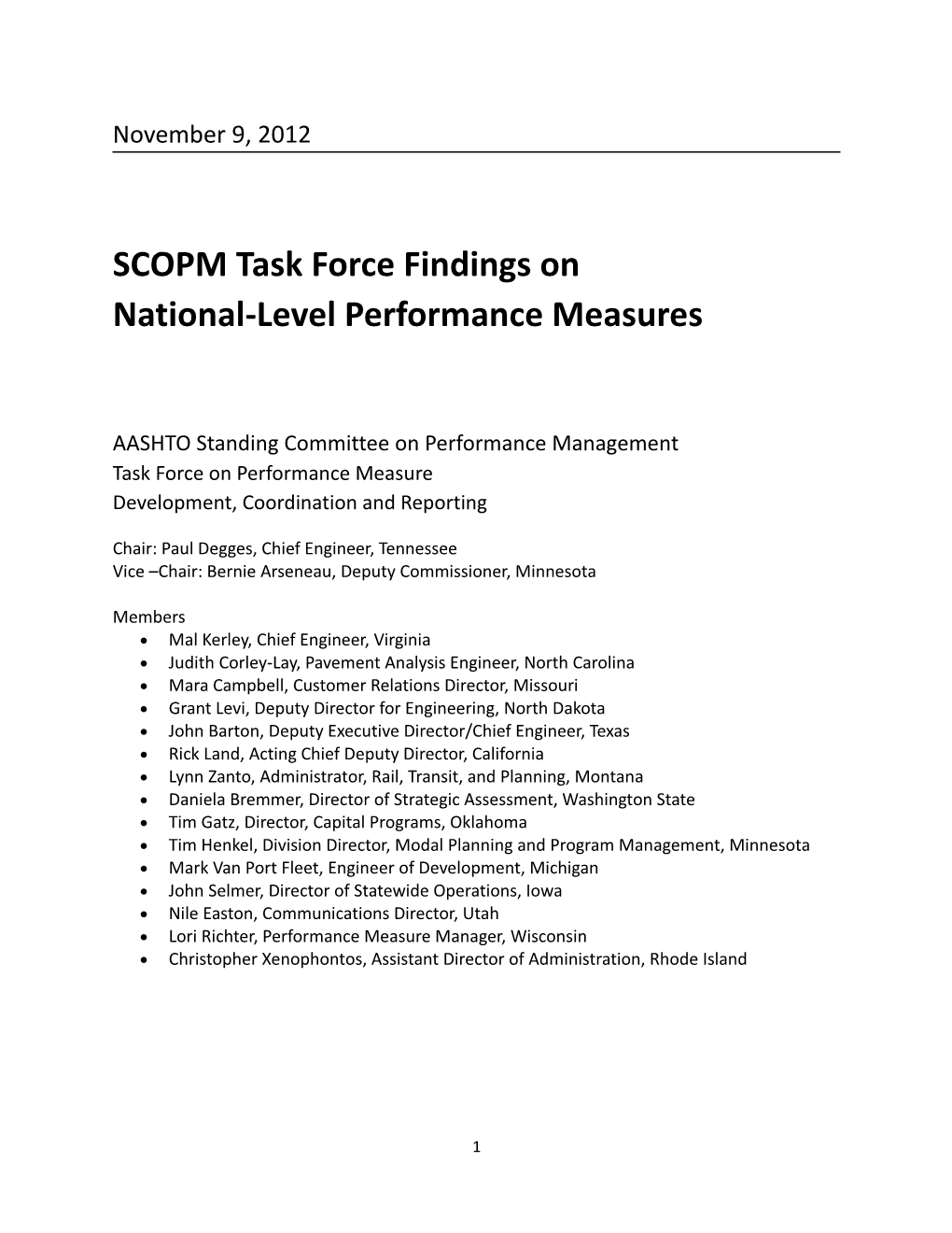 SCOPM Task Force Findings on National-Level Performance Measures