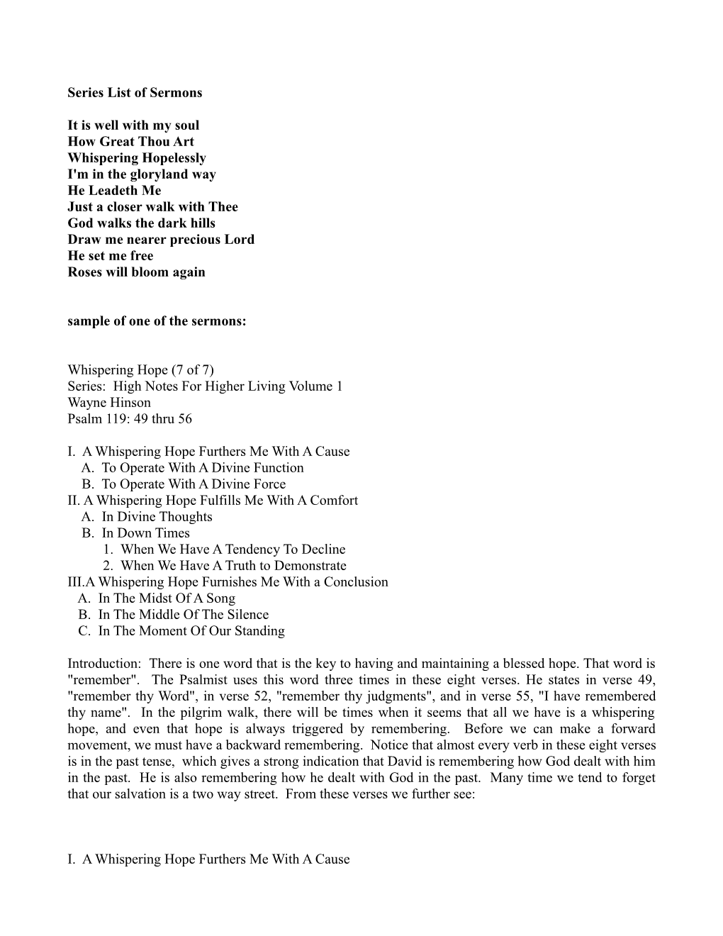 Series List of Sermons