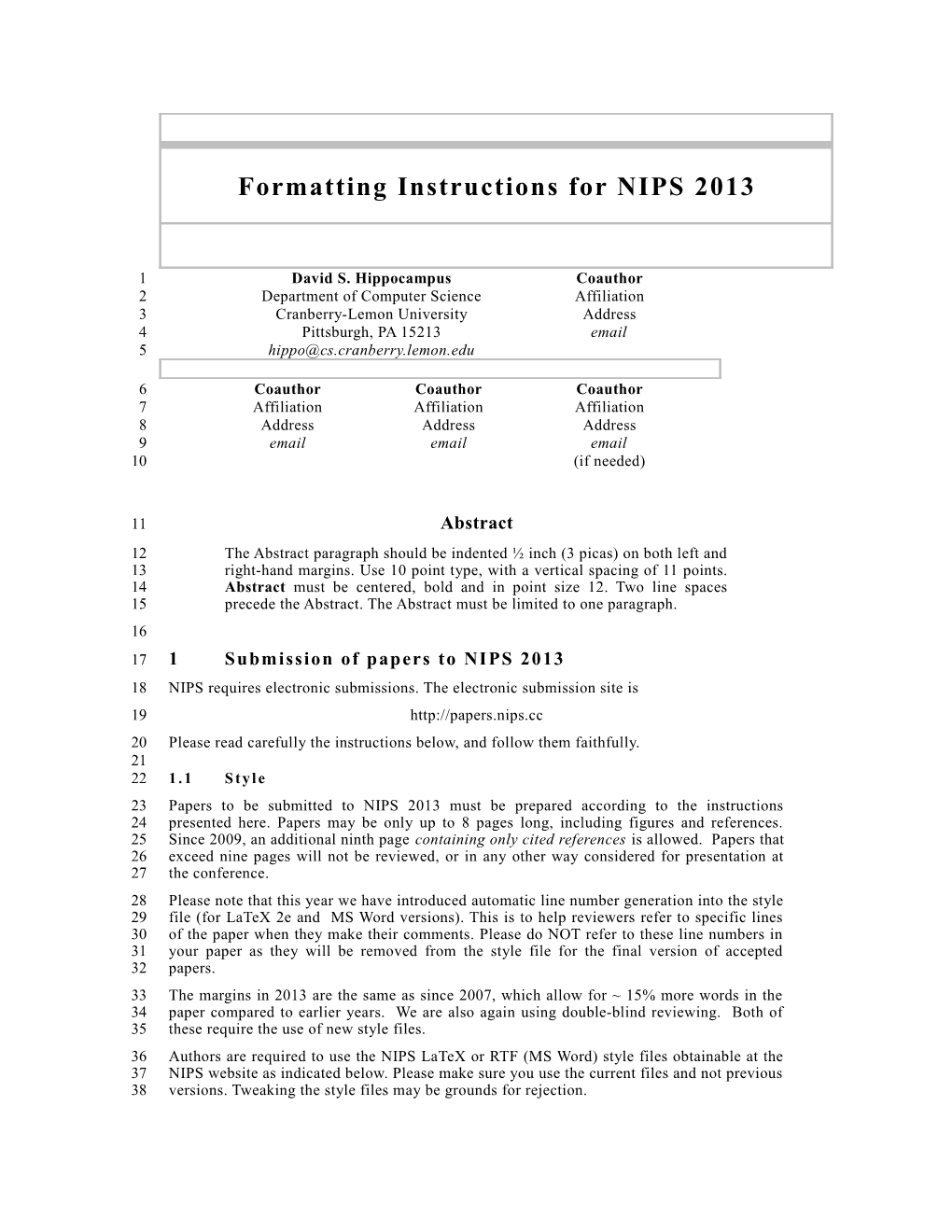 Formatting Instructions for NIPS -17