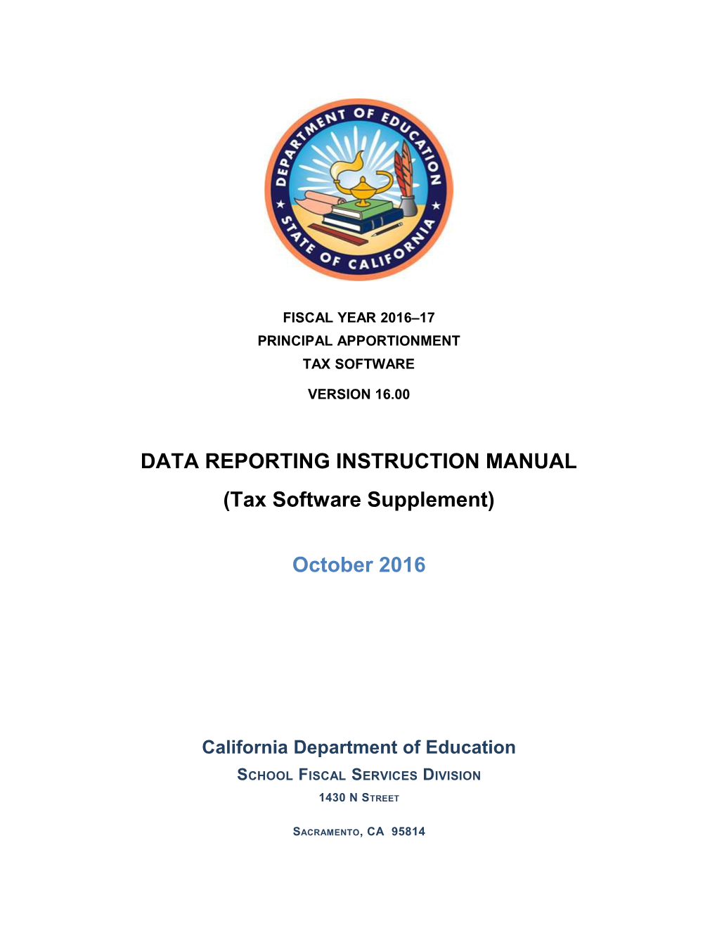 Tax Software DRIM, FY 2016-17 - Principal Apportionment (CA Dept of Education)