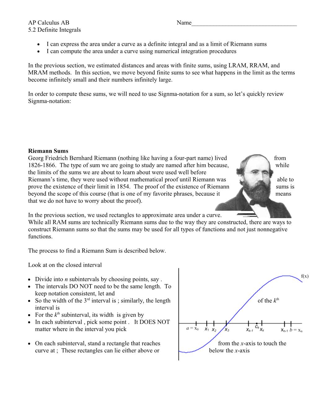 5.2 Definite Integrals