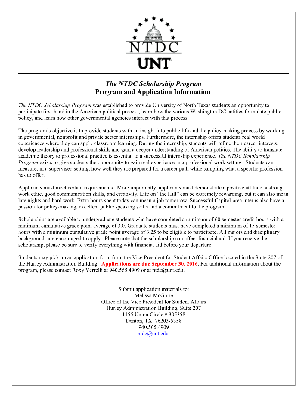 The NTDC Scholarship Program