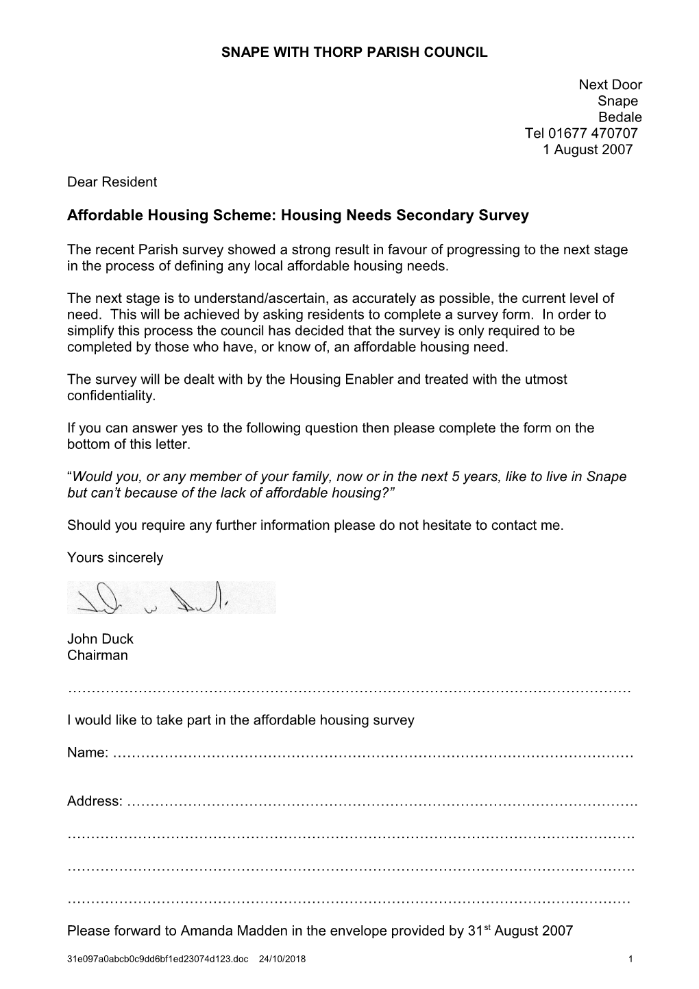 Parish Housing Needs Survey