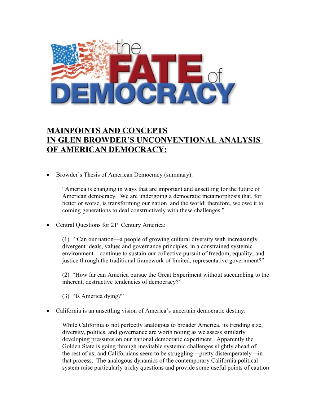 Important Concepts and Questions in Browder S Analysis of American Democracy