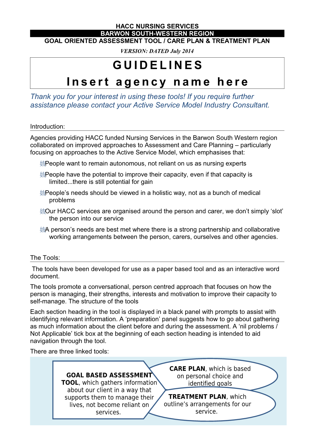 Goal Oriented Assessment Tool / Care Plan & Treatment Plan