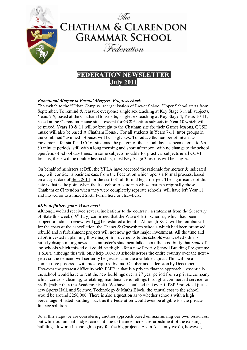 Items for Federation Newsletter (May 2011)