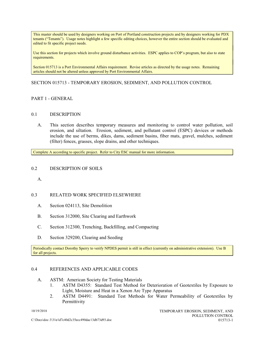 Section 015713 - Temporary Erosion, Sediment, and Pollution Control