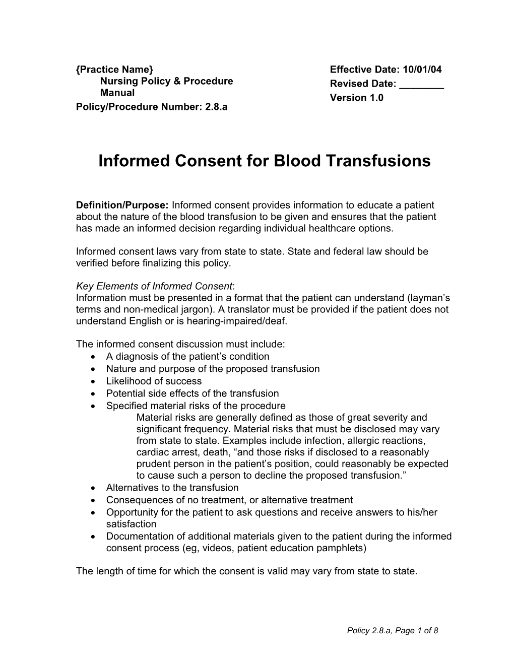 Consent to Transfuse Blood Or Blood Products