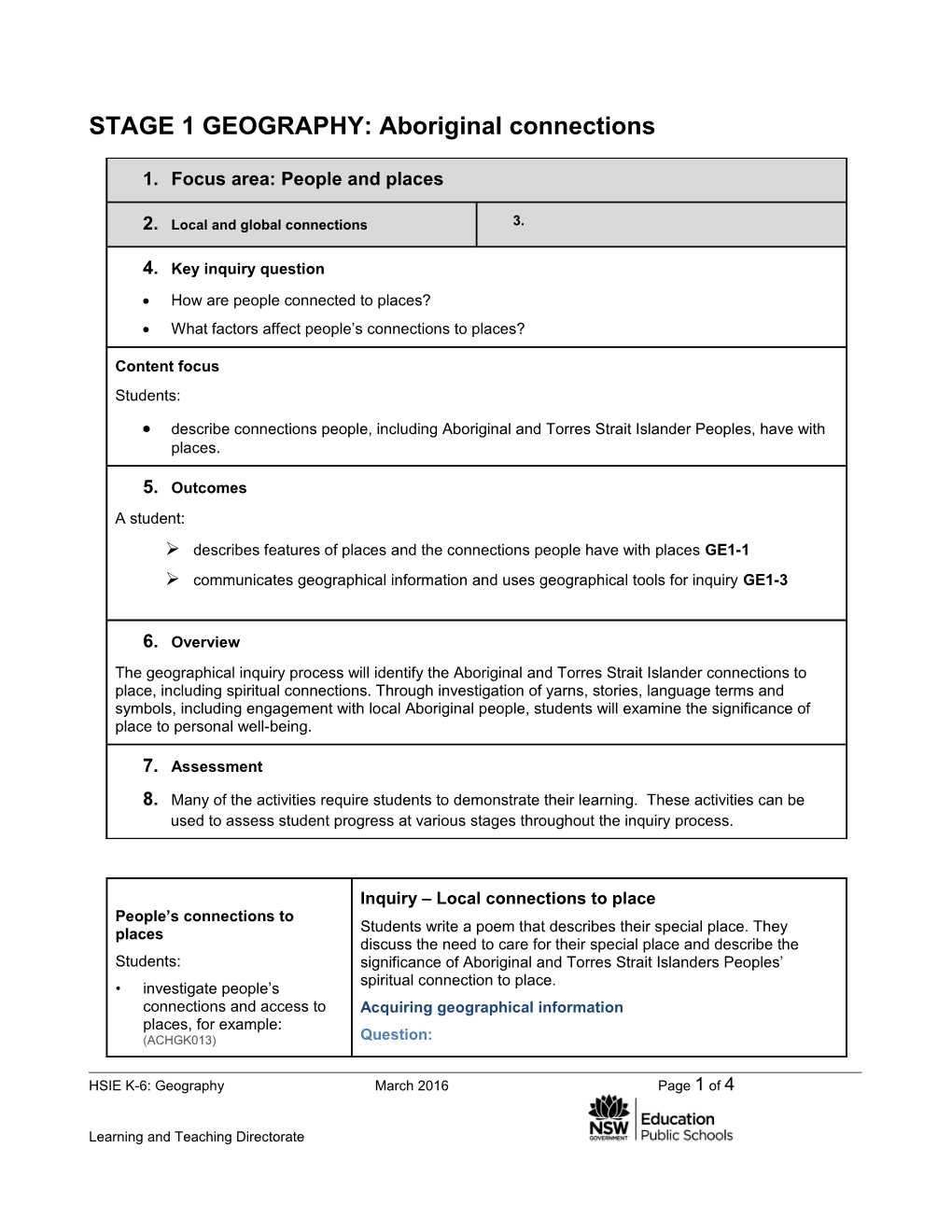 STAGE 1 GEOGRAPHY: Aboriginal Connections