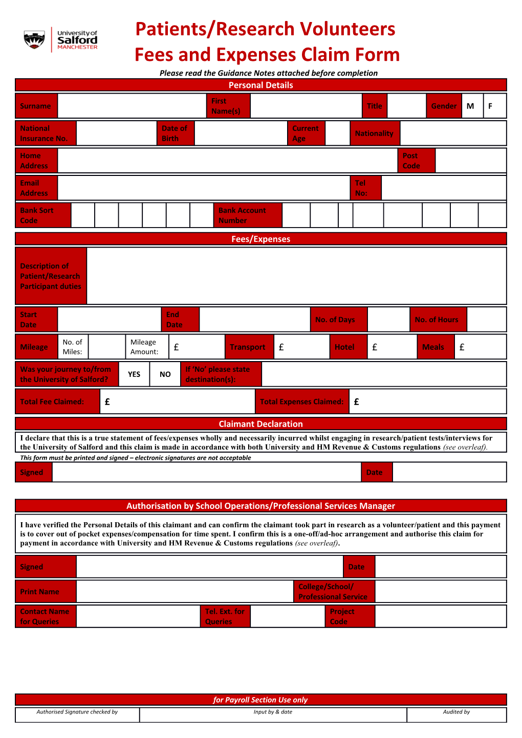 F Fees and Expenses Claim Form