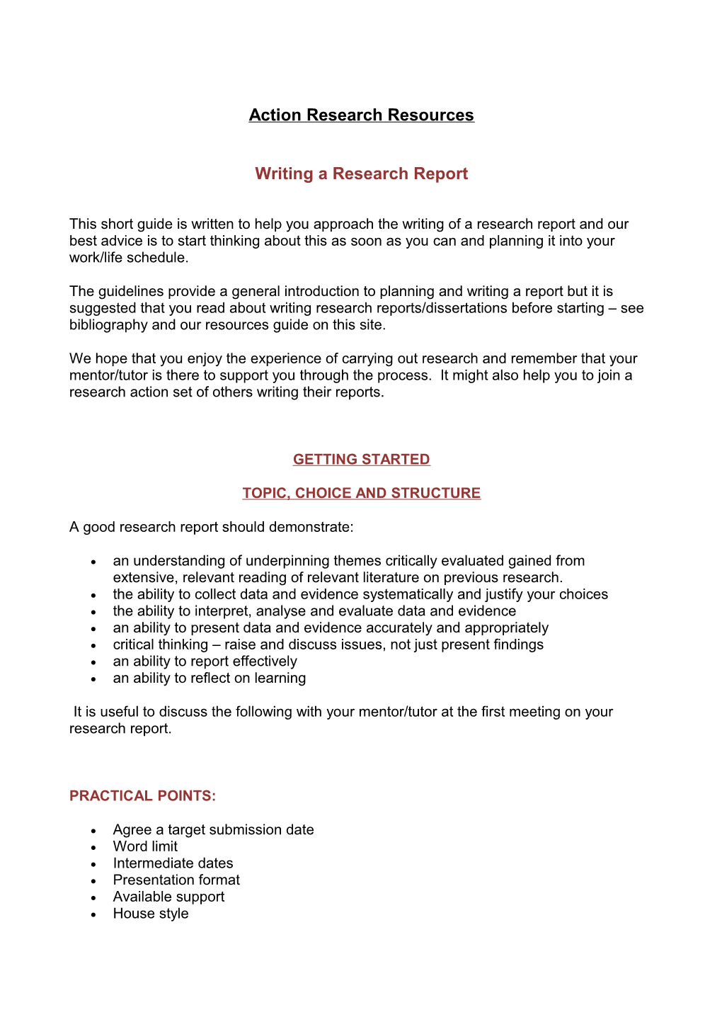 A Guide to the Management Research Report