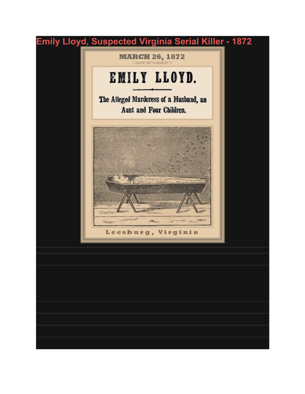 Emily Lloyd, Suspected Virginia Serial Killer - 1872