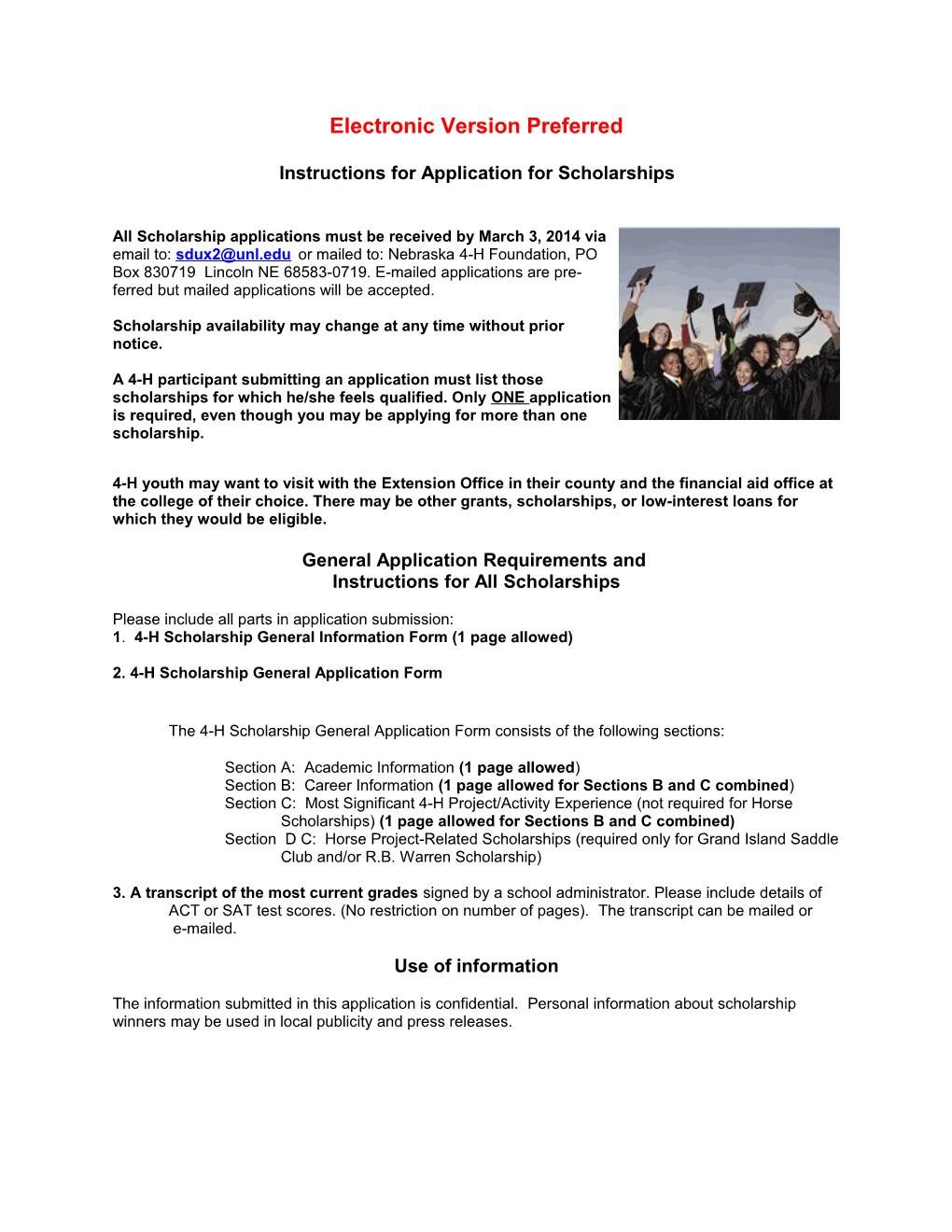 Instructions for Application for Scholarships