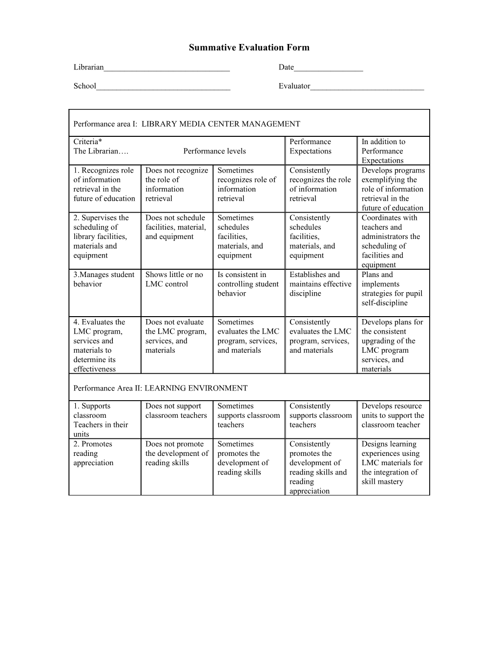 Summative Evaluation Form